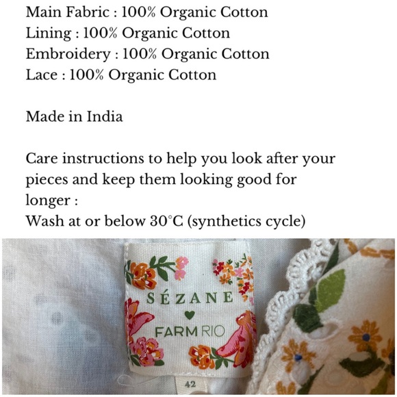 SEZANE x FARM RIO Cream Floral Parrot Eyelet Embroidered Danila Dress *Altered - Picture 16 of 17